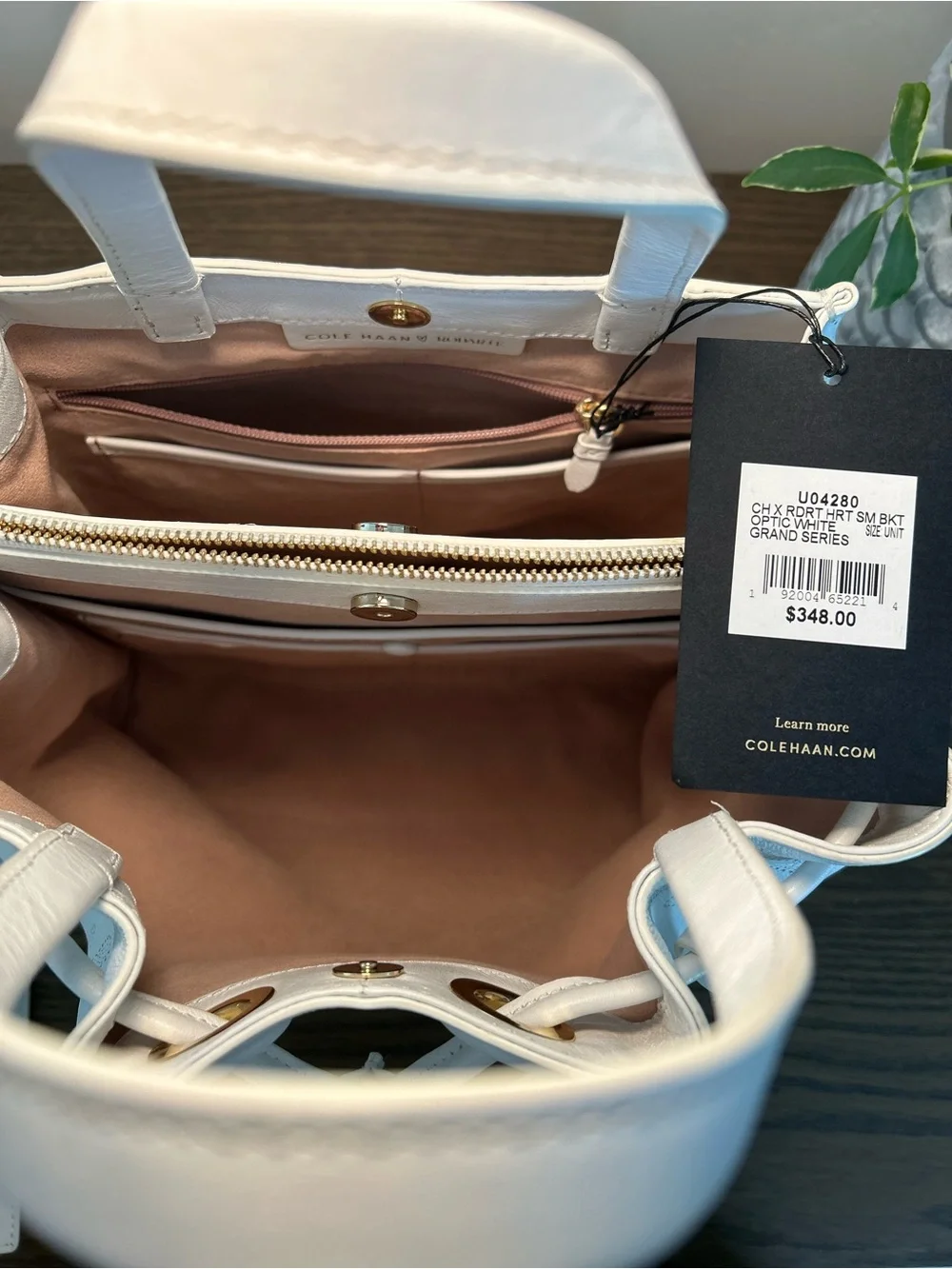 Cole Haan x Rodarte Heart Perforated Leather Bucket Bag White Bow